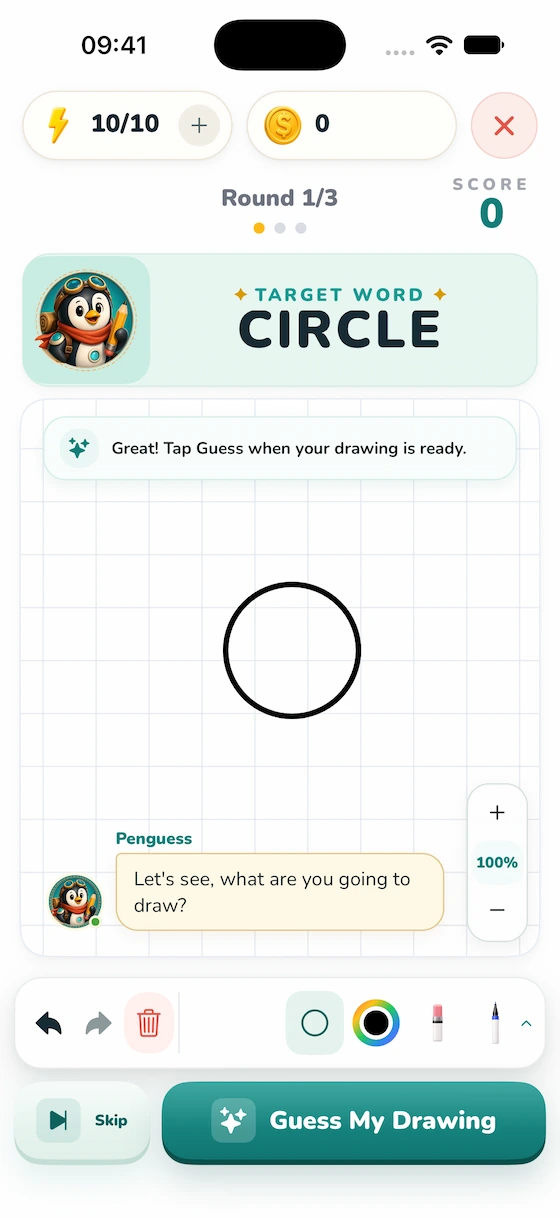 Screenshot from the Penguess game